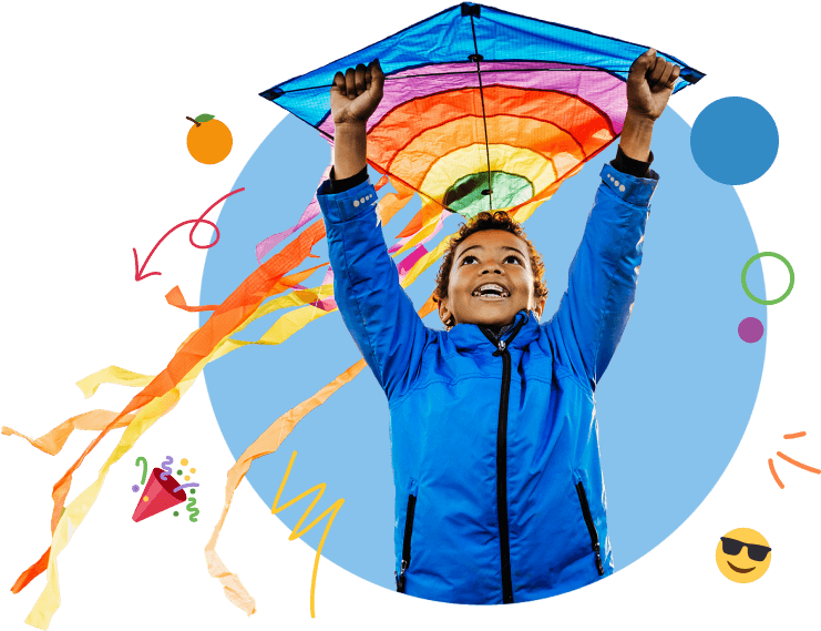 NDSS YouthZone Kid's Corner image of child holding a kite
